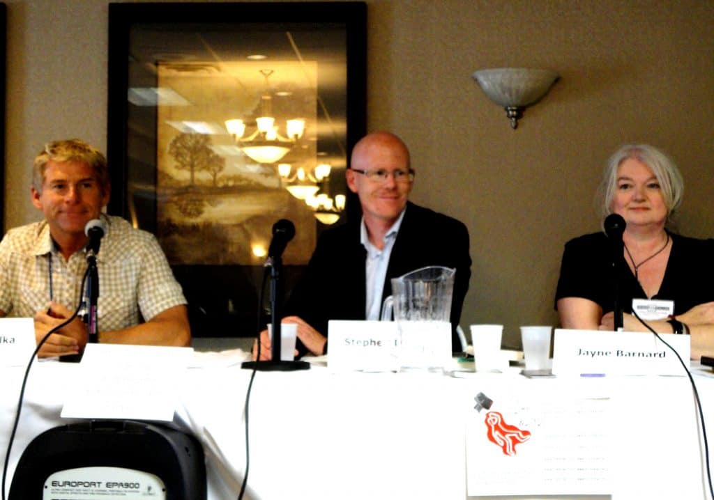 Moderating the Murder & Mayhem panel at the 2012 WWC, with panelists Stephen Legault and Jayne Barnard